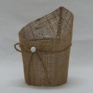 Pot en jute avec interieur PET cordelette et perle déco Ø12,5 H11 cm - par 12