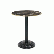 RestooTab - Table Versailles Ø60cm décor marbre royal chants couleur laiton - noir fonte TB-VRS-R60M-MB.ROY-LAI