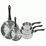 Set 2 poêles 20 et 28 cm et 3 casseroles 12 16 et 20 cm en inox Fackelmann Geneva - gris inox 3176239944389