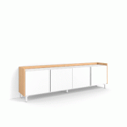 SKRAUT HOME Meuble TV, Banc Télé, 207x61x35 cm, Pour les TV jusqu'à 80", Design industriel, Blanc et Chêne Soft - blanc Bois manufacturé 747_3