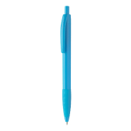 Stylo à bille en plastique avec grip en caoutchouc coloré - couleur bleu clair - poids 7g Stylo à bille en plastique avec grip en caoutchouc coloré - couleur bleu clair - poids 7g
