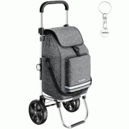 TecTake GmbH tectake Chariot de courses Shopper 3 en 1 pliable avec sac isotherme gris 56L caddie diable bandoulière panier roulettes 41x38x98cm - gr