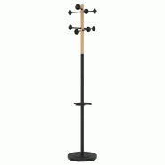 Unilux 100340701 Accueil Portemanteau sur pied à Tête Tournante avec 8 Patères Porte-Parapluies et Egouttoir 175 x 34 cm Noir/Bois hêtre - 3595560