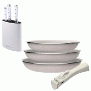 BERGNER - Jeu 3 poêles Ø18/20/24cm aluminium pressé antiadhésif avec manche amovible avec Jeu 3 couteaux en acier inoxydable avec bloc à couteaux