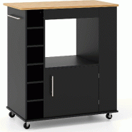 COSTWAY Chariot de cuisine sur roues, Chariot de service avec table de travail et porte-serviettes et étagères pour épices - noir Bois manufacturé