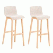 Décoshop26 - Lot de 2 tabourets de bar design avec structure de 4 pieds en bois et assise en tissu crème 10_0004211 - 3000251984415 Décoshop26 - Lot de 2 tabourets de bar design avec structure de 4 pieds en bois et assise en tissu crème 10_0004211 - 3000251984415
