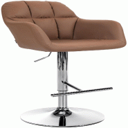 Décoshop26 - Tabouret de bar chaise haute x1 fonction rotation 360° en PVC marron clair avec coutures décoratives piètement métal 10_0005258 - ma