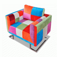 Helloshop26 - Fauteuil chaise siège lounge design club sofa salon cube avec de patchwork chrome tissu 1102040/3 - Bois massif 3000140221300