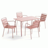 Oviala Business Ensemble table de jardin et 4 fauteuils en métal Rose poudré - rose acier 114632 Oviala Business Ensemble table de jardin et 4 fauteuils en métal Rose poudré - rose acier 114632