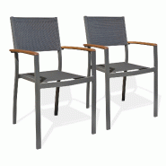 REMARQUABLE Lot de 2 fauteuils de jardin empilable en aluminium et textilène gris anthracite - ORSINO - 3700917637197