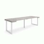 SKRAUT HOME Table console extensible, 260, Pour 12 personnes, Pieds bois massif, Ciment - gris Bois manufacturé 385_18