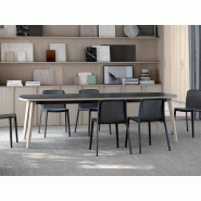 Table de réunion Timber en Tecnical Matt - Dimensions 280/320 x 120 cm - Plateau bicolore Fénix 33 mm - Pieds en bois massif de hêtre - Garantie 3 ans