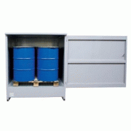 Bac de stockage 2 fûts debout - Polyéthylène 410L avec volet roulant et serrure - Dimensions 1470x1420x2070mm - Couleur bleu Bac de stockage 2 fûts debout - Polyéthylène 410L avec volet roulant et serrure - Dimensions 1470x1420x2070mm - Couleur bleu
