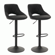 Décoshop26 - Lot de 2 tabourets de bar Similicuir noir – Structure en métal noir – Repose-pieds – Hauteur réglable – Pivotants à 04_000747