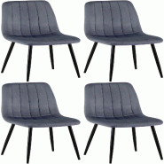 Décoshop26 - Lot de 4 chaises de salle à manger coutures décoratives verticales en velours gris foncé et métal noir 10_0001867 - gris métal 3000