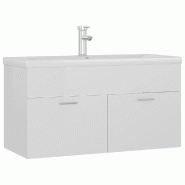 Helloshop26 - Armoire d'évier avec lavabo intégré 90 x 38,5 x 46 cm rangement pratique design contemporain en aggloméré blanc 02_0055087 - blanc