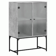 Helloshop26 - Armoire latérale avec portes vitrées fonction d'affichage rangement 69 x 37 x 100 cm en bois gris béton 02_0049351 - gris verre 30002