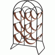 Range bouteilles à poser en métal et cuir pour 6 bouteilles L25 x P15 x H40cm