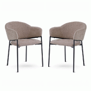 RATTATAN Lot de 2 chaises en tissu effet chenille avec accoudoirs, structure en métal, design enveloppant pour cuisine, salle à manger, restaurants