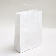 Sac kraft vergé blanc poignées torsadées 32x12x40cm - par 50 - pour vestes, boîtes à chaussures, coffrets gourmands