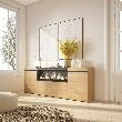 SKRAUT HOME - BUFFET SALON ET CUISINE, MEUBLE DE RANGEMENT, COMMODE, 208X35X75CM, 4 PORTES, CHEMINéE éLECTRIQUE XXL, CHêNE