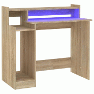 VidaXL Bureau avec lumières LED Chêne 97x45x90 cm Bois d'ingénierie Modèle Lofty Urban - marron 805555