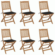 VidaXL Chaises Pliables De Jardin Lot De 6 Avec Coussins Bois D Acacia - noir 3075001