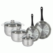 Batterie de cuisine avec 2 poêles 20/24 cm et 3 faitouts 16/20/24 cm sans PFAS Fackelmann Généva Brillant - gris inox 3176239935455_0