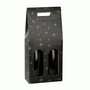 Boite 2 bouteilles à poignée noir motif constellation 18x9x38,5cm - par 30
