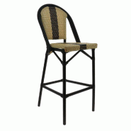 Chaise de bar d'extérieur Andorre assise/dossier tressés beige/noir/ivoire
