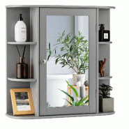 COSTWAY Armoire miroir salle de bain avec étagères, miroir blanc, placard mural avec miroir (gris) - gris verre VH32668SD
