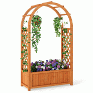 Helloshop26 - Bac de jardin jardinière surélevé 83 x 36 x 146 cm avec treillis amovible et doublure en bois marron 20_0010465 - 3000226198069