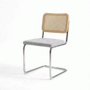 Kosmi Chaise rétro avec pieds en métal, assise en tissu chiné et Cannage Naturel - gris métal 3760301699101