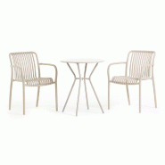 RATTATAN Set balcon avec table ronde en métal, 2 chaises en polypropylène avec accoudoirs empilables, gain de place pour jardin - Nathan+Simona/Sabl