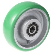 Roue de 160 mm avec polyuréthane élastique convexe vert sur centre en fonte Roue de 160 mm avec polyuréthane élastique convexe vert sur centre en fonte