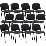 CLP Lot de 12 chaises de visiteur Ken en similicuir Noir - noir polyester 313036 CLP Lot de 12 chaises de visiteur Ken en similicuir Noir - noir polyester 313036