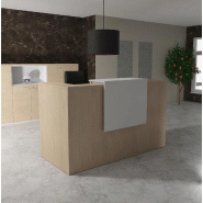 Comptoir d'accueil Delta First avec réhausse - Mobel Linea. - 184, Blanc mat, Chêne moyen_0