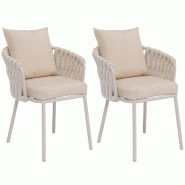 Décoshop26 - Lot de 2 chaises de jardin aluminium et corde tressée structure aluminium thermolaqué crème et coussins 04_0008732 - 3000267109437