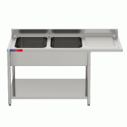 Gasfrit – Évier industriel en acier inoxydable avec 2 bacs et 1 égouttoir, 1600 × 600 × 850 mm - inox gfy14