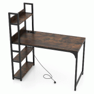 Helloshop26 - Bureau d'ordinateur 120 x 65 x 130 cm avec multiprise et bibliothèque design moderne en métal marron rustique et noir 20_0010862 - noi