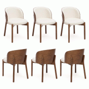 Merax 6 chaises de salle à manger en bois massif, tissu lin, dossier enveloppant et placage frêne, noyer - multicolore Bois massif N634P448272A-6