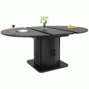 Merax table à manger extensible 118-158 cm, ronde à ovale, pied central avec rangement et tiroirs, 4-6 personnes, noir - noir Bois manufacturé N620