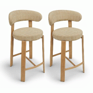 Now's Home - Lot 2 chaises/ bar tissu structure beige en metal effet bois             s - 3256390254722