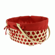 Panier bambou double tissu rouge 35x27x16 cm - par 20