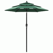 Parasol de jardin à 3 niveaux avec mât en aluminium vert 2 m Modèle Ventura Pro - 313853