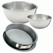 Set à pâtisserie avec 1 Moule à charnière rond 28 cm à fond plat, 1 spatule Zenker et 2 bols à mixer en inox Fackelmann - gris métal 3176239936681