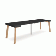 SKRAUT HOME Table console extensible, 260, Pour 12 personnes, Pieds en bois, Noir - noir Bois manufacturé 358_49 SKRAUT HOME Table console extensible, 260, Pour 12 personnes, Pieds en bois, Noir - noir Bois manufacturé 358_49