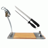 WellHome - Support à jambon IBERIA Luxe avec tête rotative en bois et acier inoxydable, avec couteau et fusil à aiguiser - gris inox PK7462 WellHome - Support à jambon IBERIA Luxe avec tête rotative en bois et acier inoxydable, avec couteau et fusil à aiguiser - gris inox PK7462
