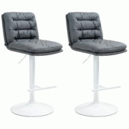 CLP Lot de 2 tabourets de bar Damar en similicuir Gris/Blanc - gris polyester 325691