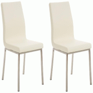 Décoshop26 - Lot de 2 chaises de salle à manger style épuré en PVC crème et acier inoxydable 10_0001611 - beige inox 3000250577311